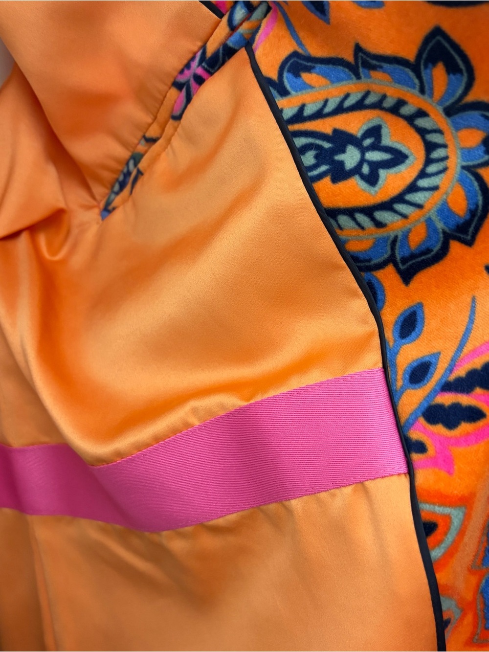 Boden Orange Paisley Velvet  Button-Front Long Sleeve Coat - Size 14 - Picture 15 of 16